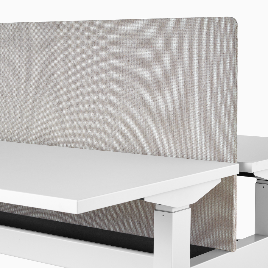 A close-up view of Nevi Link standing desk system's gray gallery panel screen.