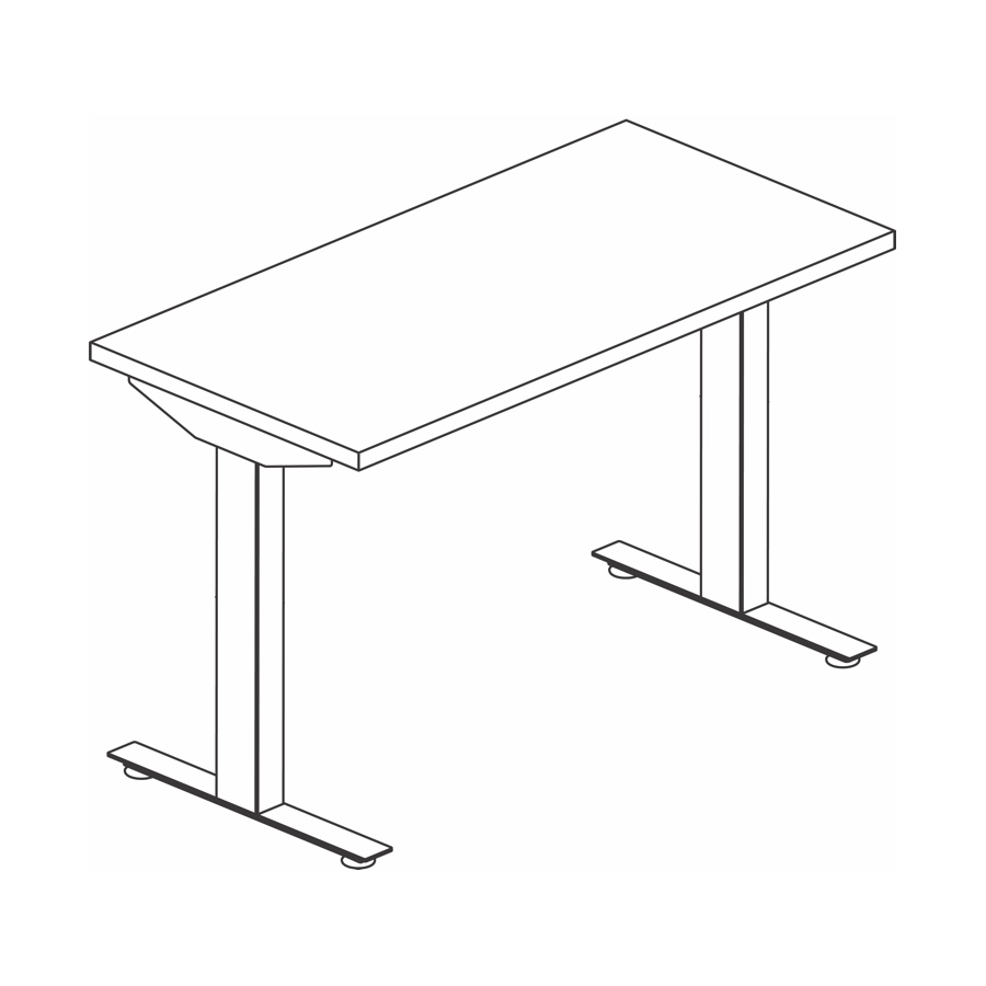 A line drawing of a Nevi Sit-Stand Desk.