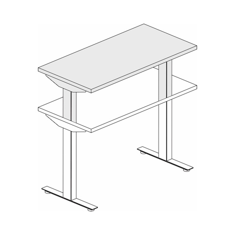 A line drawing of a Nevi Sit-Stand Desk extended to its maximum standing height.