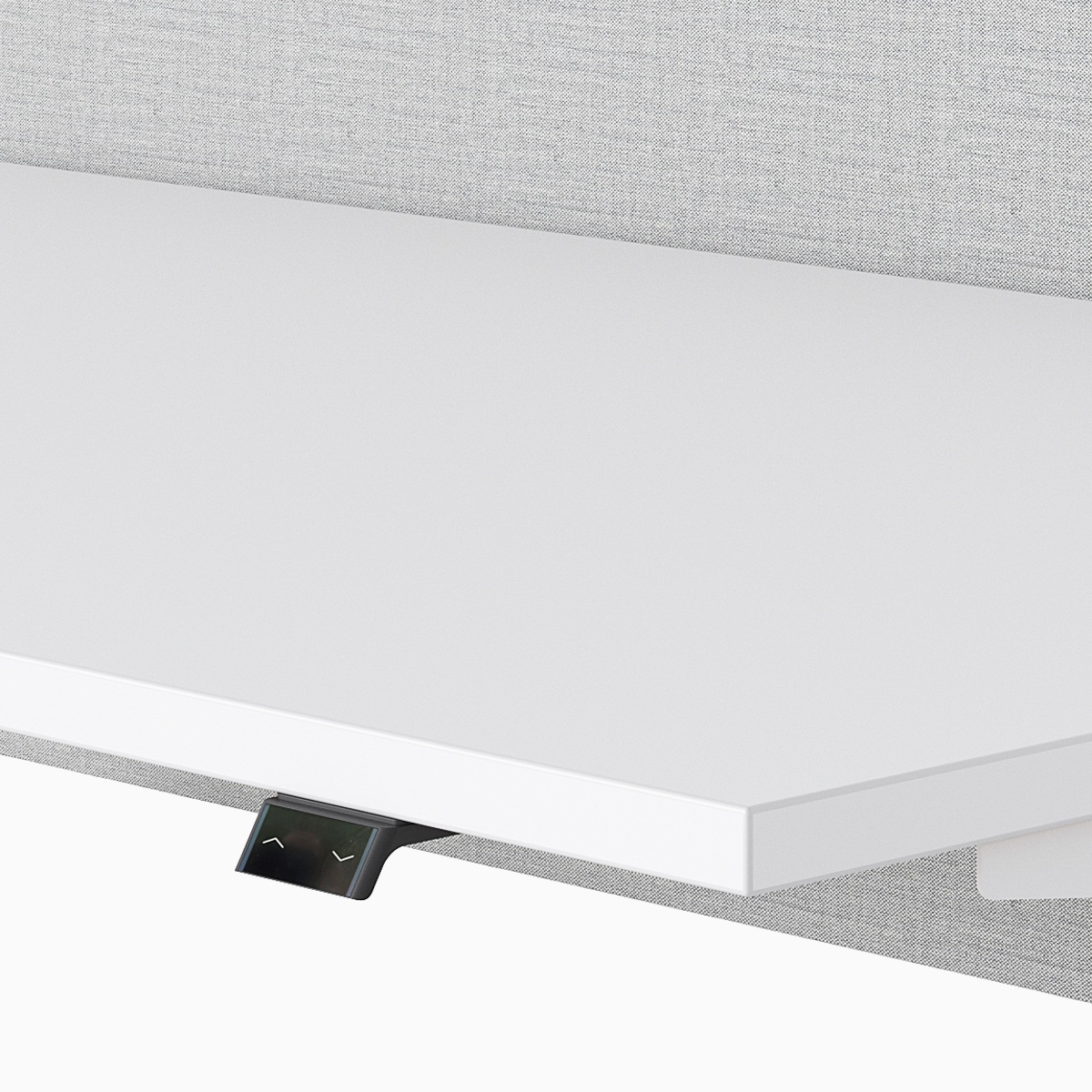 A close-up view of Nevi Sit-Stand Desk's switch that adjusts height. 