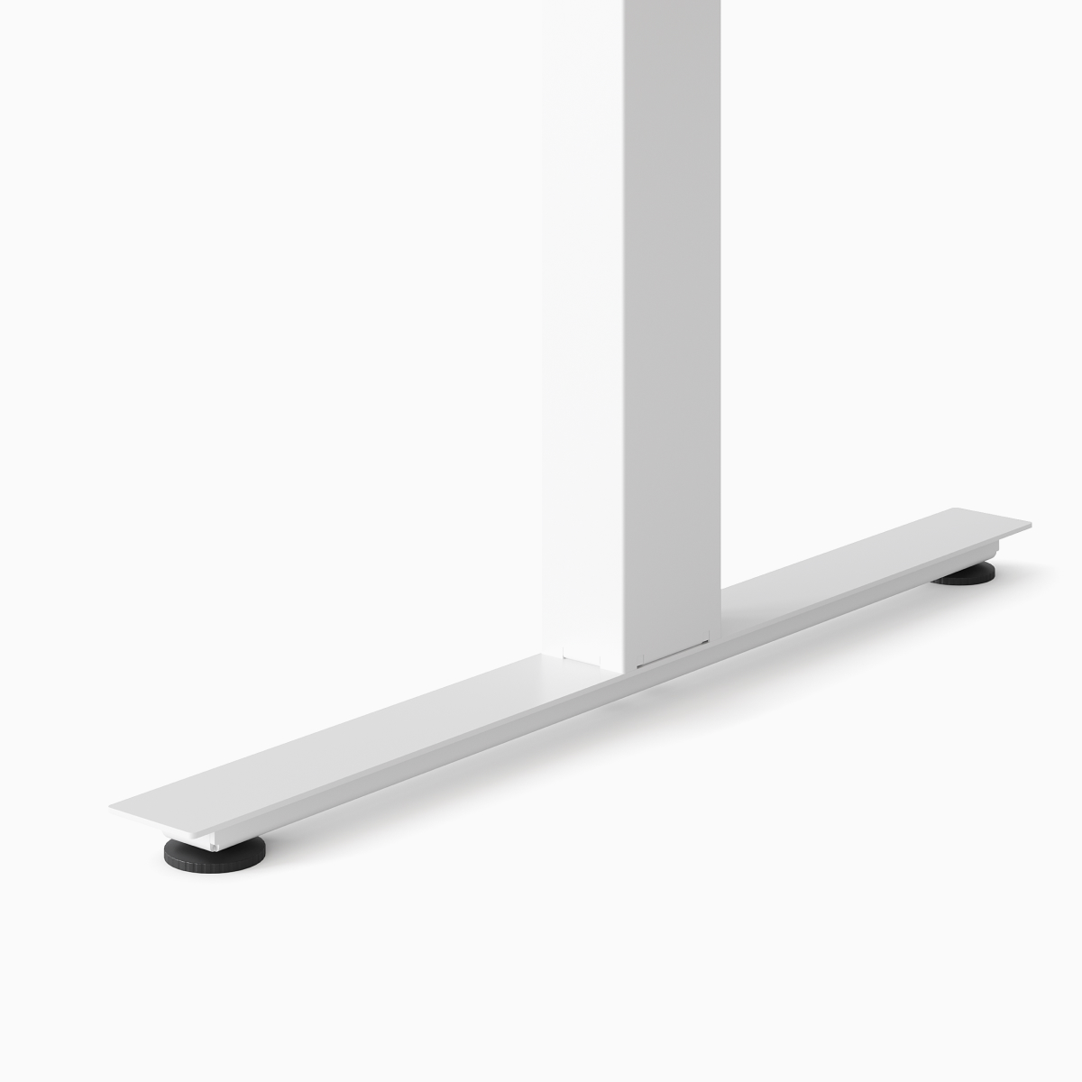 A white Nevi Sit-Stand Desk at seated height, viewed from the side.