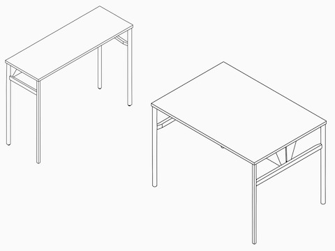 A line drawing of a single sided OE1 Communal Table and a double sided OE1 Communal Table.