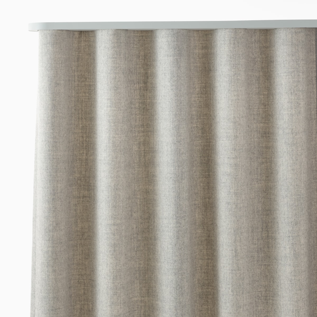 Detail of a light brown OE1 Freestanding Curtain, viewed from the top and front.