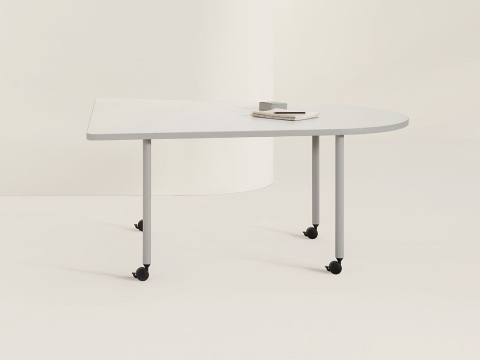 An OE1 Huddle Table with white surface and grey legs, viewed from the side. An OE1 Huddle Table with white surface and grey legs, viewed from the side.