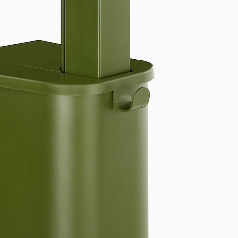Close up image of a green, single OE1 Micro Pack base with a bag hook, viewed from a front angle.