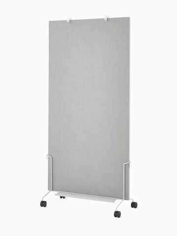 A grey OE1 Mobile Easel with grey fabric project board, viewed from an angle.
