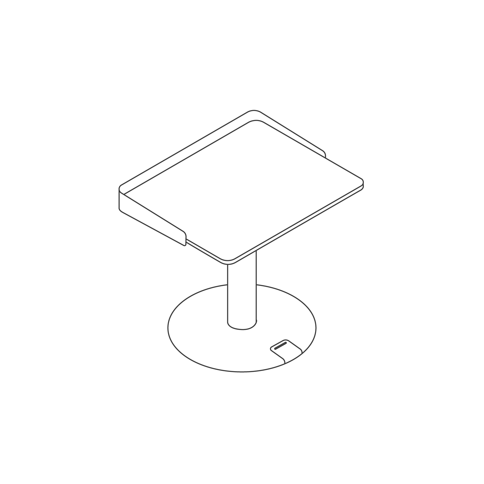 Eine Zeichnung - OE1 Sitz-Steh-Tisch – rechteckig mit Umwicklung