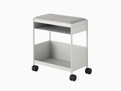 Grey, individual OE1 Storage Trolley with casters, viewed from an angle.