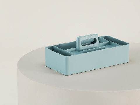 Light blue OE1 Workbox viewed from a front angle. Light blue OE1 Workbox viewed from a front angle.