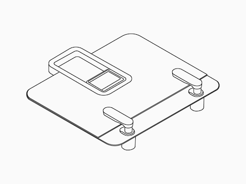A line drawing of Ollin Laptop and Tablet Mount. Select to go to the Specs page.
