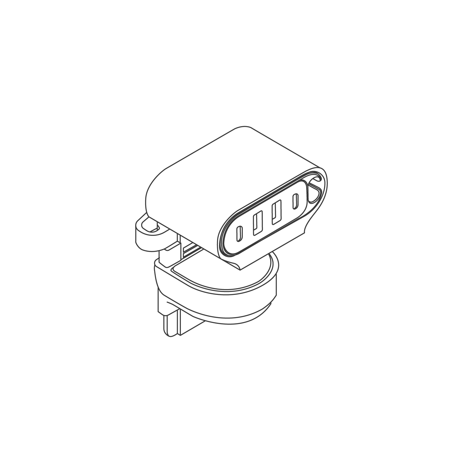 Dessin au trait : Module de connectivité Ondo - Montage sur surface de travail