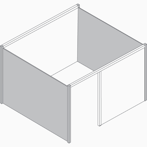 A graphic of an enclosed Overlay room. The left and right walls are colored gray to identify the performance walls.