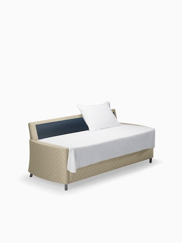 A beige Pamona Flop Sofa converted into a bed. Select to go to the Pamona Flop Sofa product page.