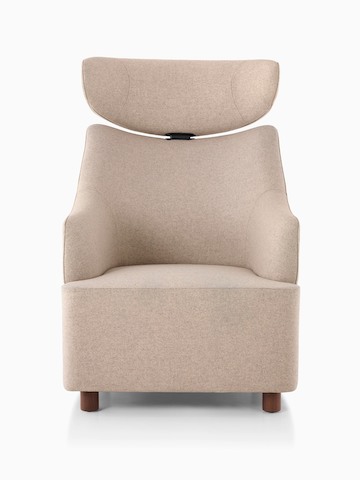 Light brown Plex Club Chair with Headrest, viewed from the front. Light brown Plex Club Chair with Headrest, viewed from the front.