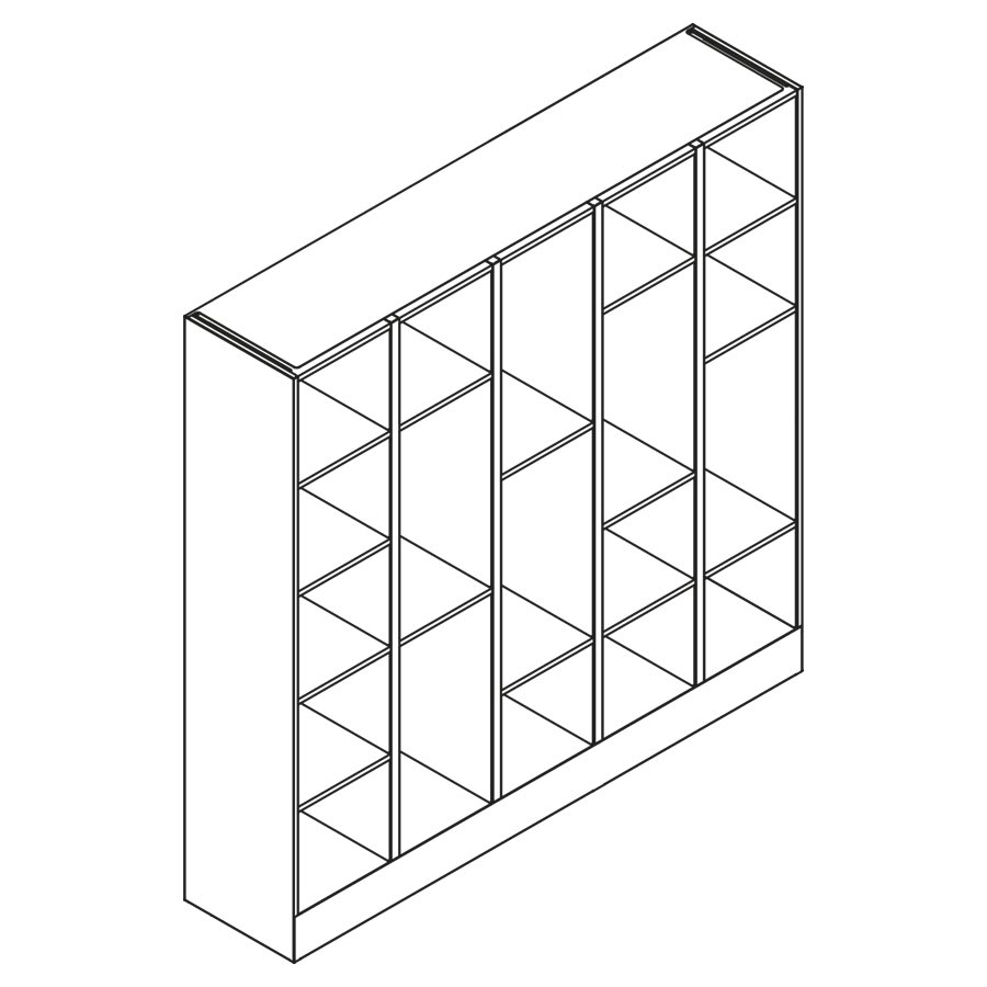 A line drawing of an open shelf Port Storage System.