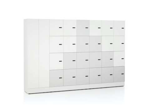 Port Storage System with small white and grey lockers and double hinge doors.