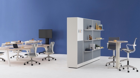 Port Storage System dividing two meeting spaces at an open work environment.