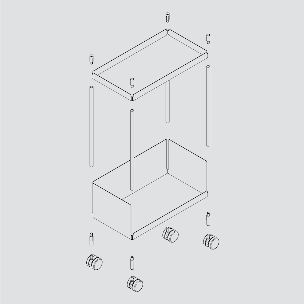 Um esboço de design de um Trolley-Carrinho de armazenamento OE1.