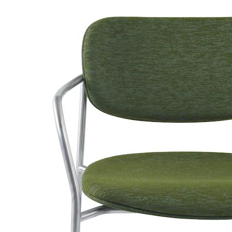 Detail image of Portrait Chair, with upholstered seat and back and satin chrome frame with arms.