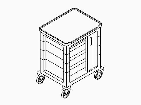 A line drawing of a single-wide supply cart with a keyless lock.