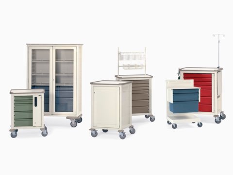 Six Herman Miller Procedure/Supply Carts in various sizes, configurations and colors. Six Herman Miller Procedure/Supply Carts in various sizes, configurations and colors.