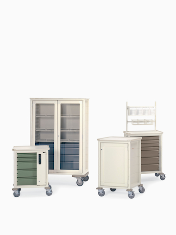 Herman Miller healthcare carts in various configurations.