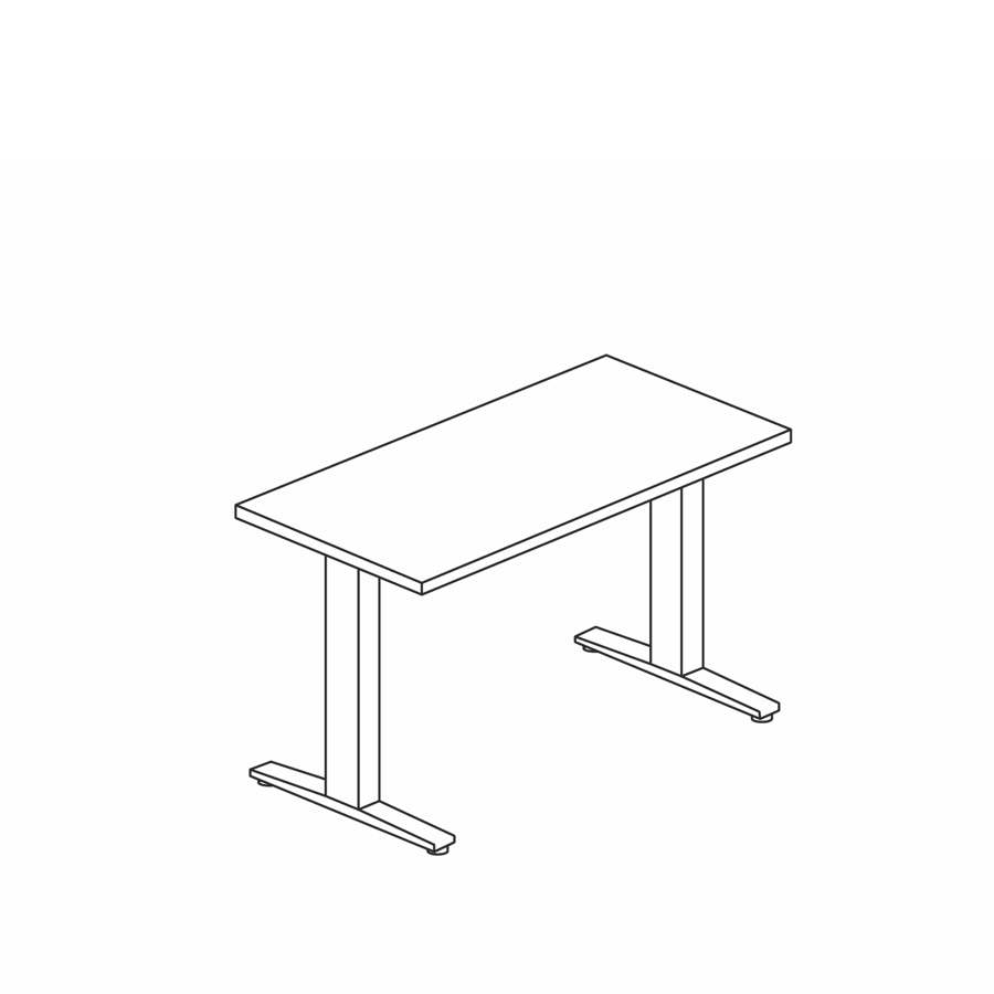 A line drawing of a single Ratio desk.