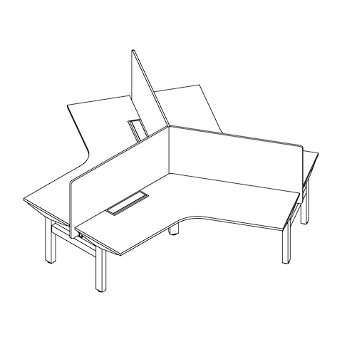 A line drawing - Ratio–120-Degree Workstation–Cluster of 3