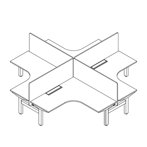 A line drawing - Ratio–90-Degree Workstation–Cluster of 4