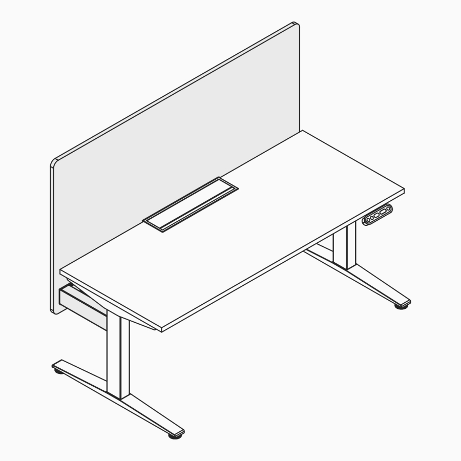 A line drawing of a Ratio single desk-up screen.