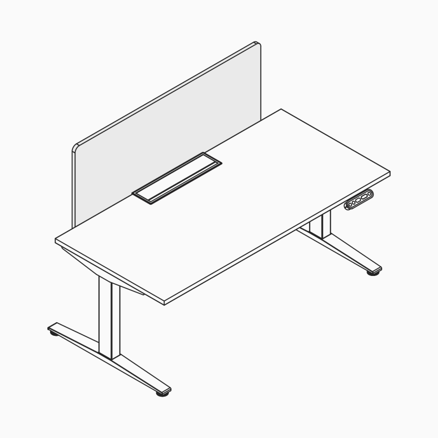 A line drawing of a Ratio worktop-mounted screen.