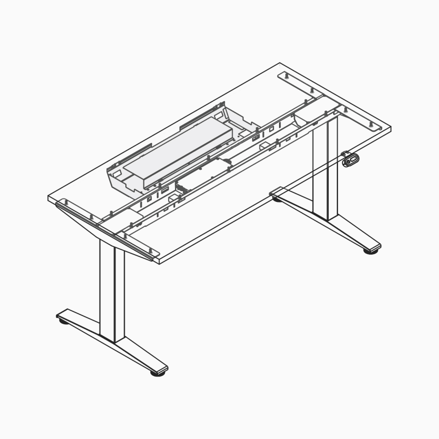 A line drawing of a Ratio closed upper cable tray.