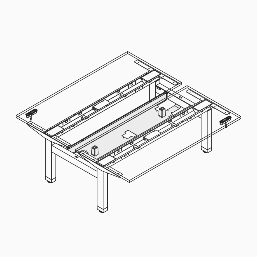 A line drawing of a Ratio back-to-back lower cable tray.