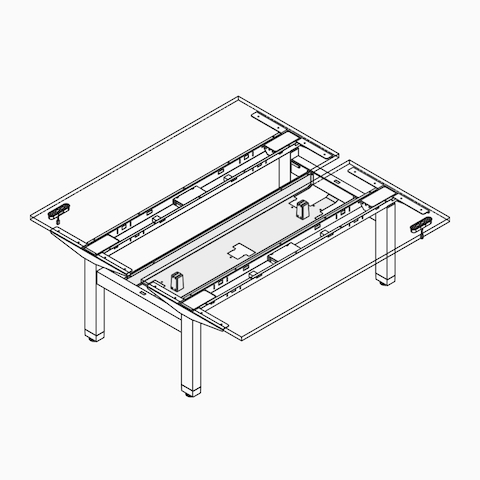 A line drawing of a Ratio back-to-back lower cable tray.