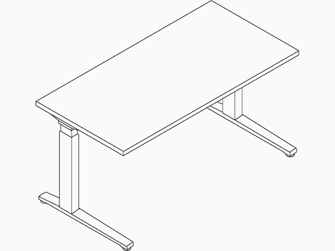 A line drawing of a rectangular Renew Sit-to-Stand Table with a C-Foot. A line drawing of a rectangular Renew Sit-to-Stand Table with a C-Foot.