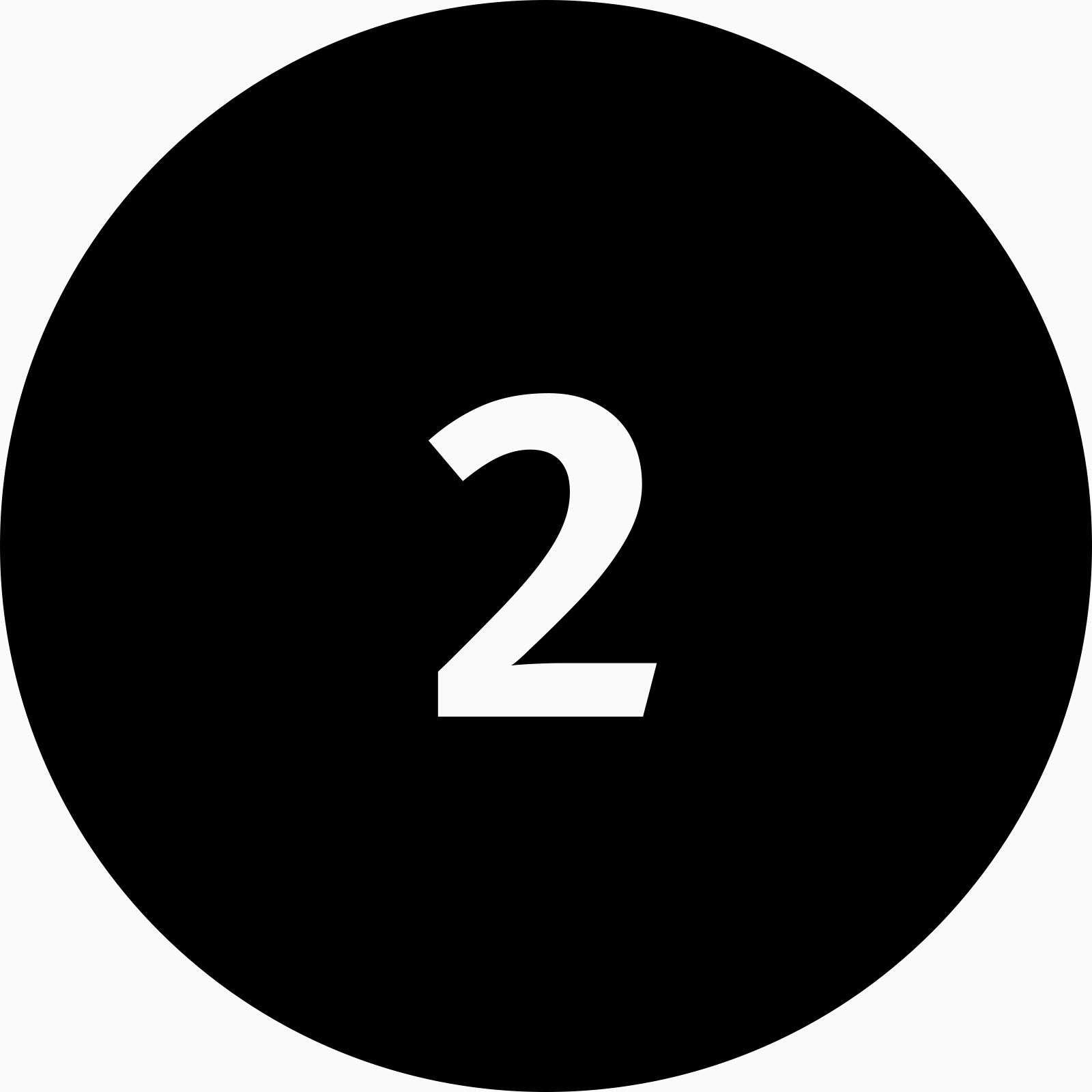 A black circle icon with the number two inside.