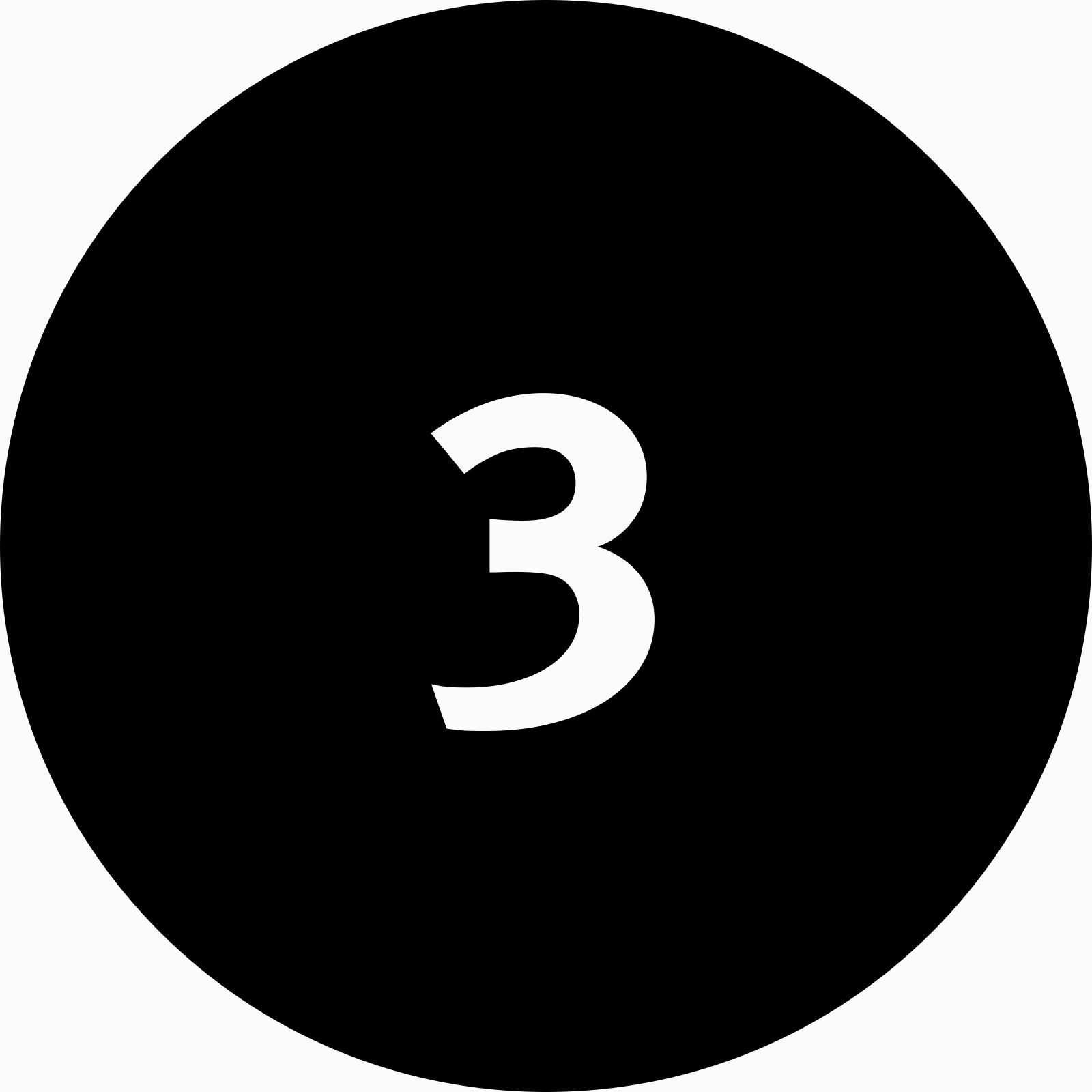 A black circle icon with the number three inside.