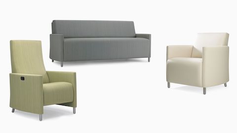 Grouping of Nemschoff Pamona Seating including Nemschoff Flop Sofa, Nemschoff Armchair, and Nemchoff Pamona Recliner.