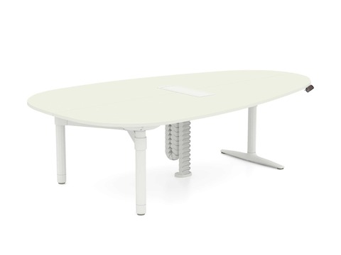 A Shift Levels teardrop table with a freestanding foot and energy chain.