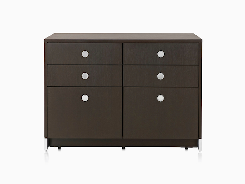 A Sled Base Storage double unit consisting of four box drawers and two file drawers.