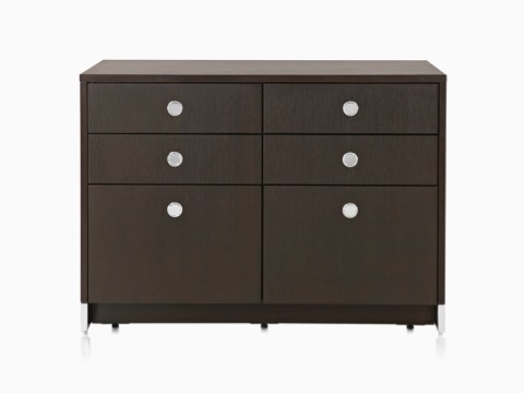 A Sled Base Storage double unit consisting of four box drawers and two file drawers.