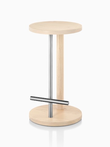 Counter-height Spot Stool in white ash with satin chrome finish, viewed at an angle.