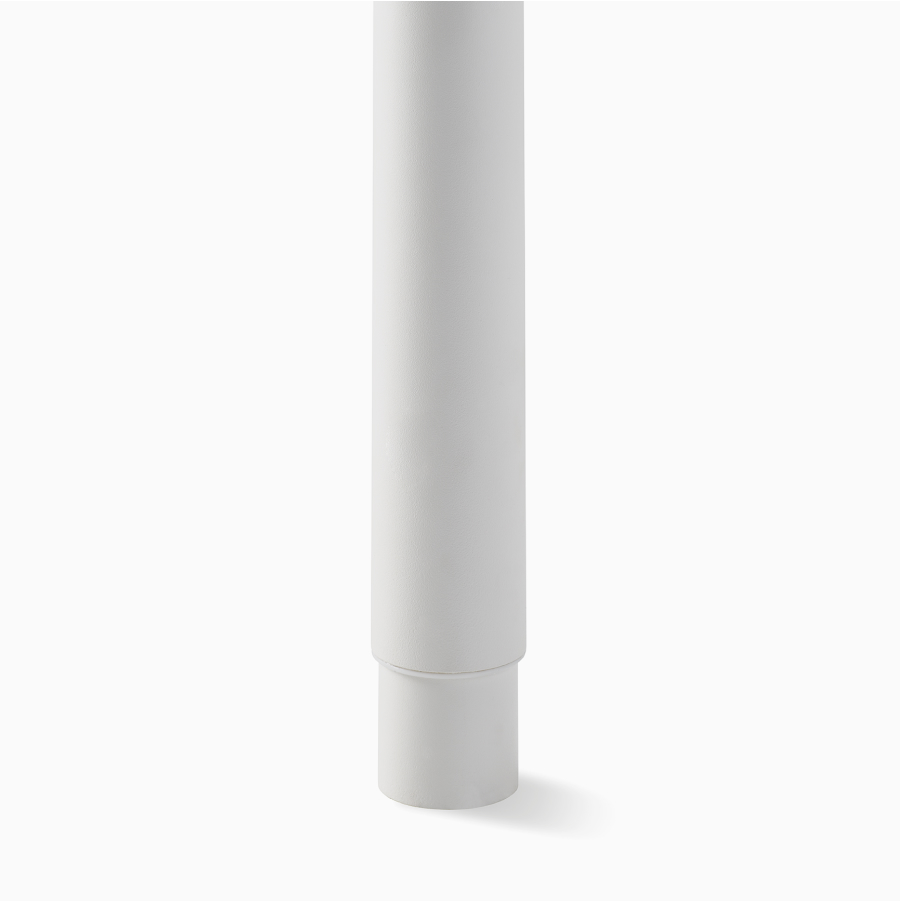 Detail of the glide base on the four leg height-adjustable table shown with a white base.