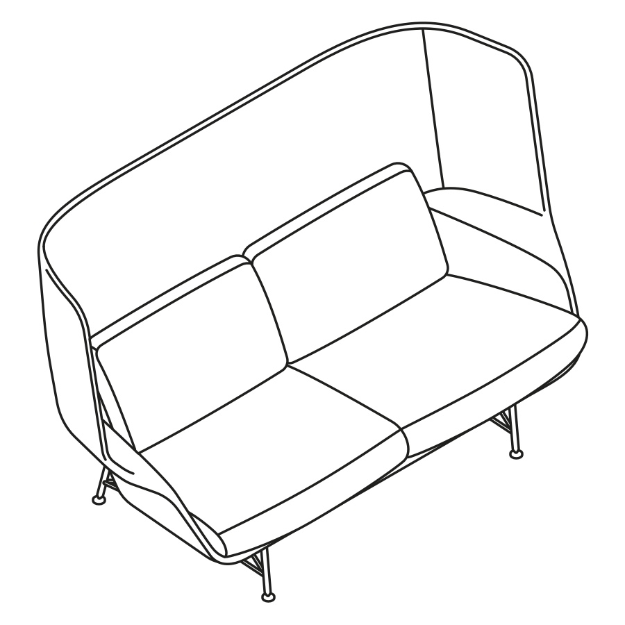 Dibujo isométrico del sofá Striad de respaldo alto y dos asientos y medio.