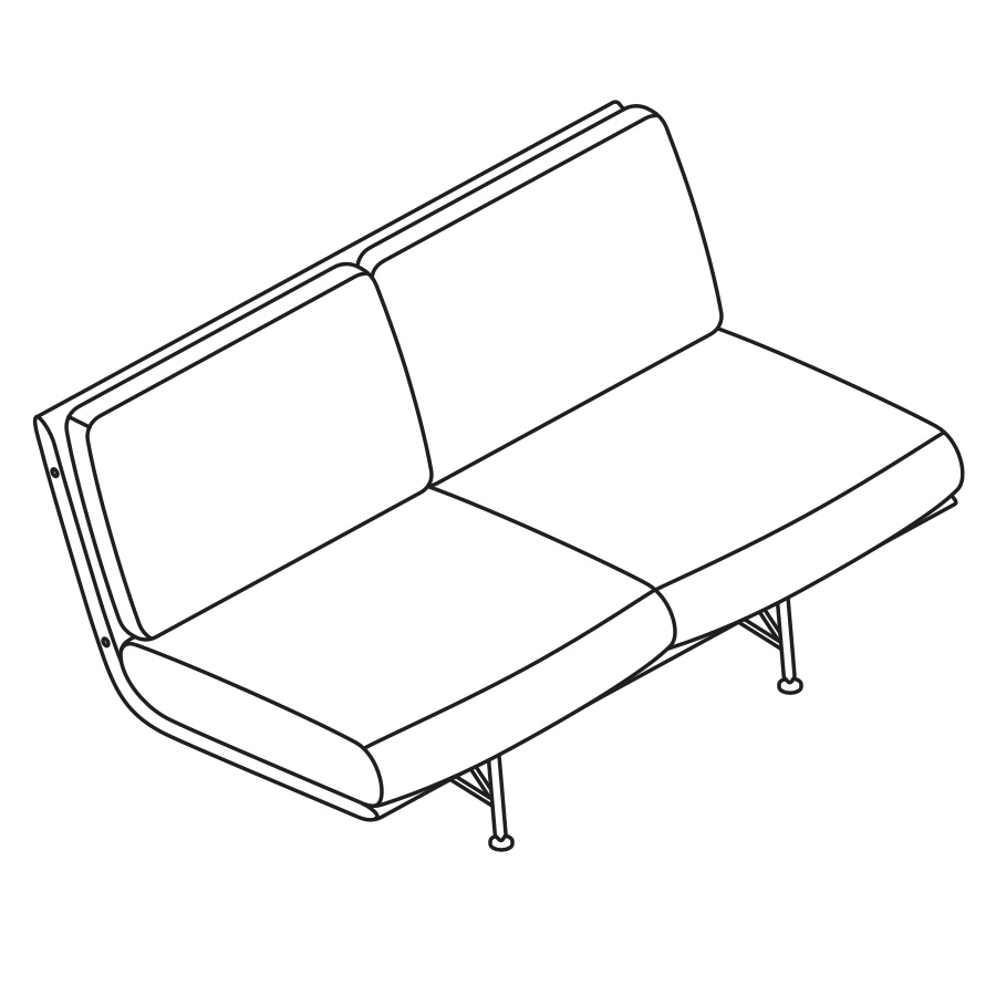 Un disegno isometrico del divano Striad a due posti senza braccioli.