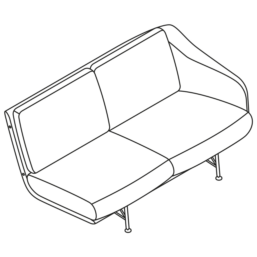 Isometrische Zeichnung des Striad Zweisitzer-Sofas mit Armlehne links.