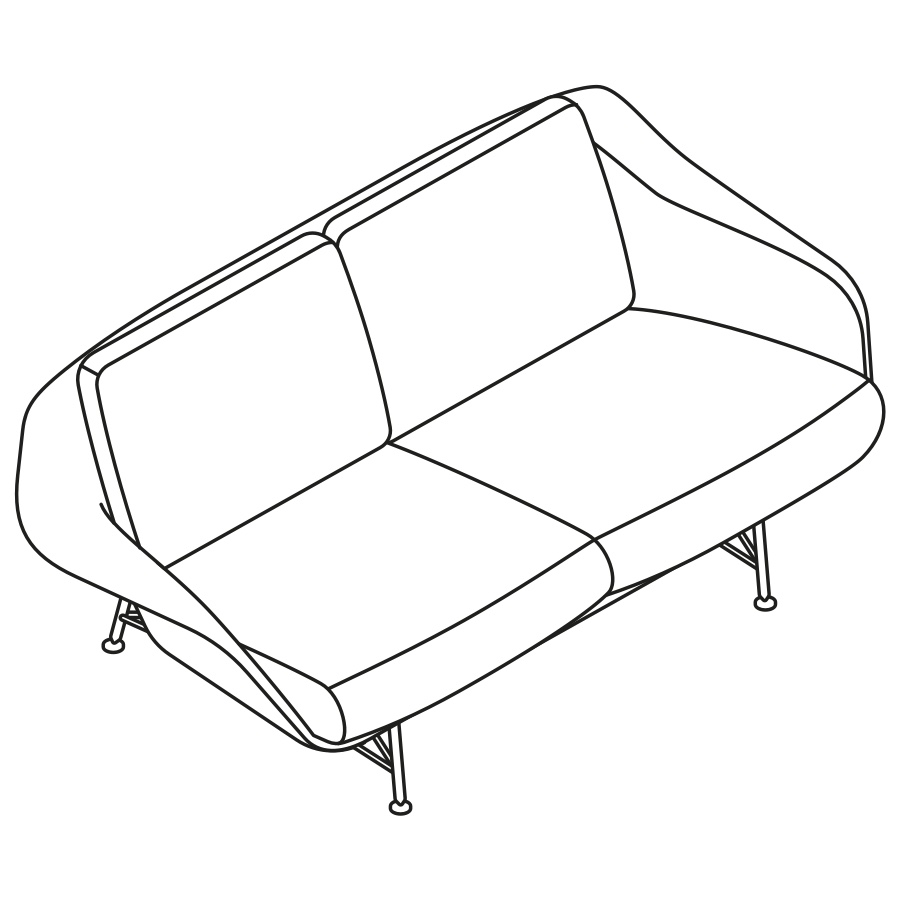 Un disegno isometrico del divano Striad a due posti con braccioli.