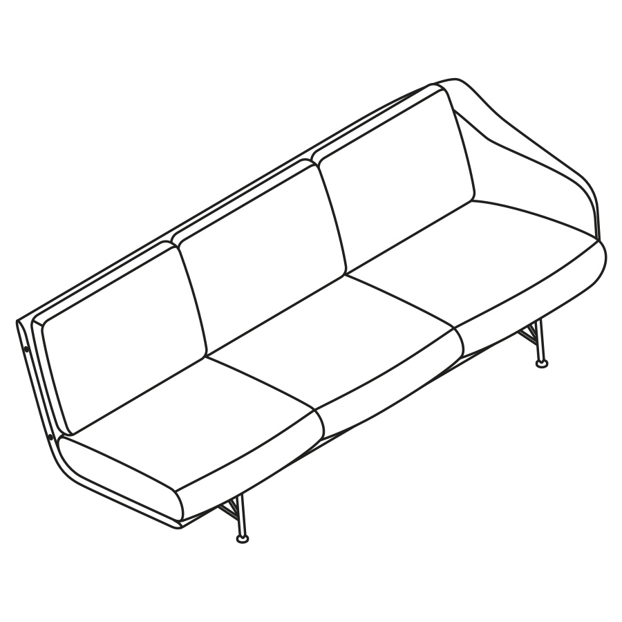 Dibujo isométrico del brazo izquierdo del sofá Striad de tres asientos.