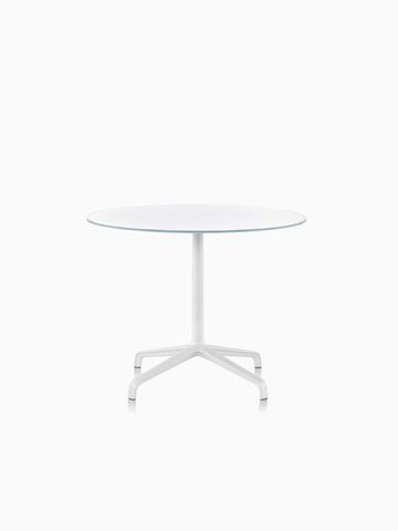 Striad work table in white back-painted glass with white 4-star base.