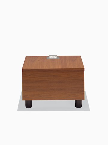 Swoop box table with built-in power access.